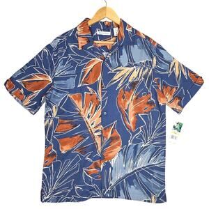 CUBAVERA TROPICAL LEAF BUTTON‑UP – MEN’S MEDIUM – ENSIGN BLUE – NWT – VISCOSE